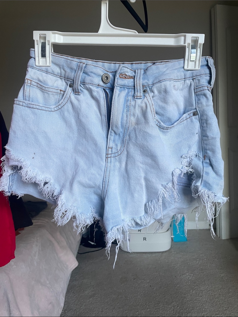 Light Blue Frayed Hem Women’s Denim Shorts